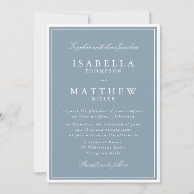 Classic Dusty Blue Framed Wedding Invitation (Front)