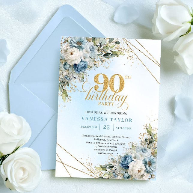 Classic Dusty Blue Gold Frame 90th Birthday Invite (Classic Dusty Blue Gold Frame 90th Birthday Invite

)