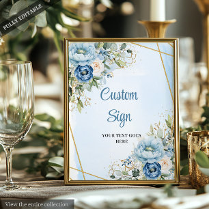 Classic Dusty Blue Greenery Gold Frame Wedding  Poster