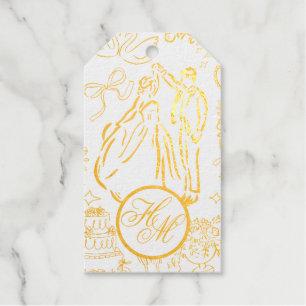 Classic Dusty Blue Hand Drawn Wedding Sketch Art Gift Tags