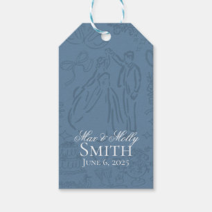 Classic Dusty Blue Hand Drawn Wedding Sketch Art Gift Tags