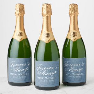 Classic Dusty Blue Hand Drawn Wedding Sketch Art  Sparkling Wine Label