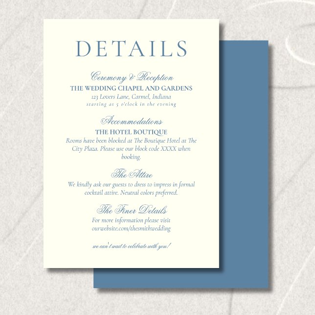 Classic Dusty Blue Minimalist Wedding Details Enclosure Card (Classic Dusty Blue Minimalist Wedding Details Enclosure Card)