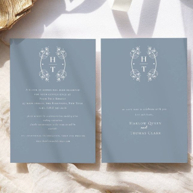 Classic Dusty Blue Monogram Crest Wedding  Enclosure Card (Creator Uploaded)
