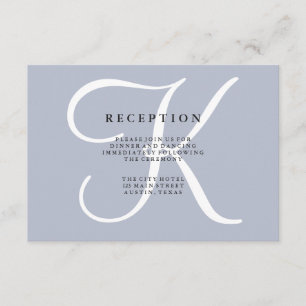 Classic Dusty Blue Monogram Wedding Reception Enclosure Card