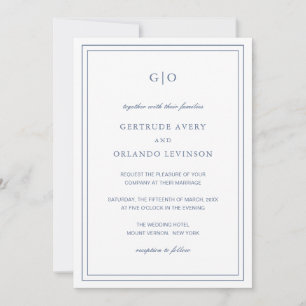 Classic Dusty Blue QR Code Elegant Wedding Invitation