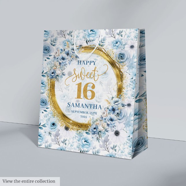 Classic Dusty Blue Sweet Sixteen Gold Glitter Bags (Classic Dusty Blue Sweet Sixteen Gold Glitter Bags)