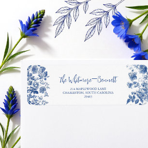 Classic Dusty Blue Toile Floral Wedding Return  Address Label