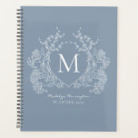Classic Dusty Blue Vintage Floral Crest Monogram Planner<br><div class="desc">Classic Dusty Blue Vintage Floral Crest Monogram Planner</div>