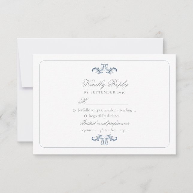 Classic Dusty Blue Wedding RSVP Card (Front)