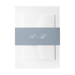 Classic Dusty Blue & White Monogram Script Wedding Invitation Belly Band