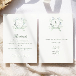 Classic Dusty Green Monogram Crest Wedding Enclosure Card