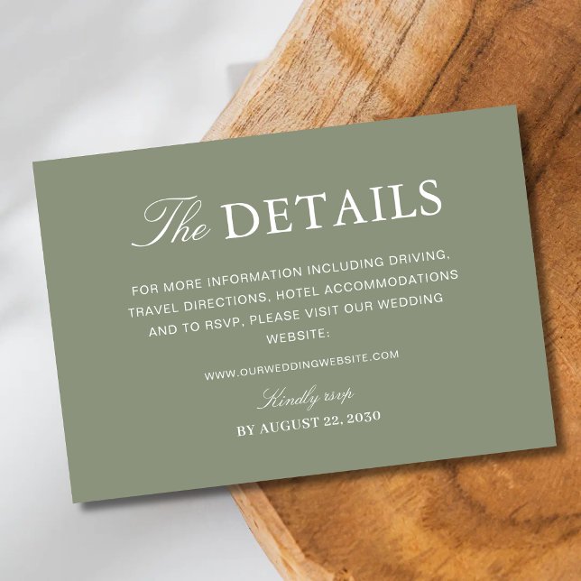 Classic Dusty Green Script Wedding Information Enclosure Card (Classic dusty green enclosure cards keep wedding details clear with elegant, timeless charm.)