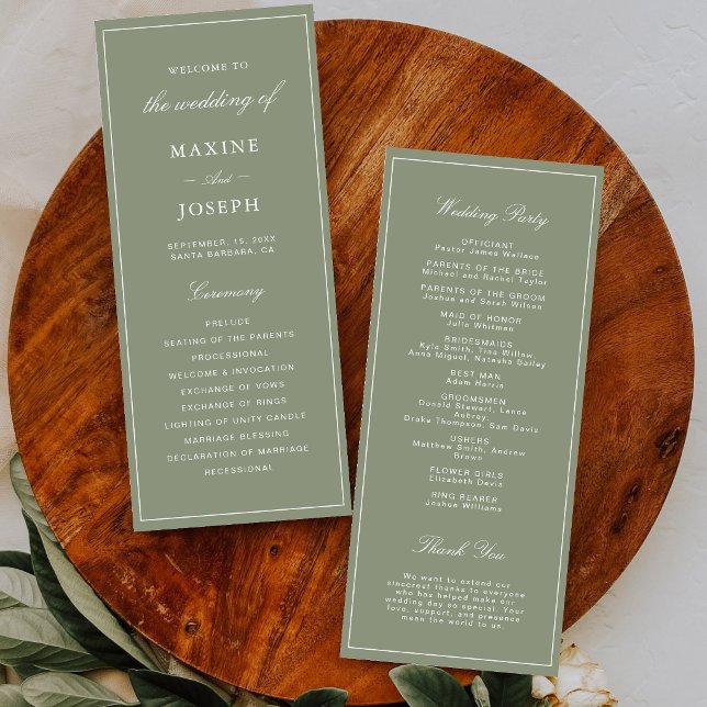 Classic Dusty Green Script Wedding Program (Classic dusty green wedding programs guide guests through your celebration with timeless elegance.)