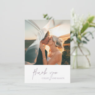 Classic Dusty Lilac Photo Elegant Wedding Thank You Card