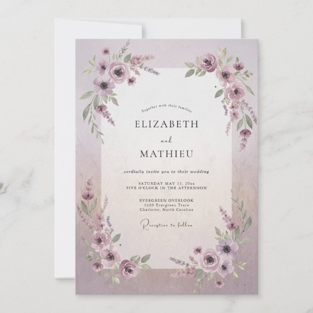 Classic Dusty Mauve Peony Wedding Invitation (Front)
