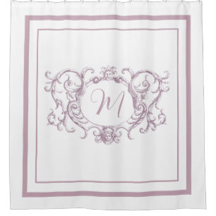 Classic dusty pink Border Script Monogram  Shower Curtain