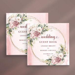 Classic Dusty Pink Flowers Greenery Guest Book 