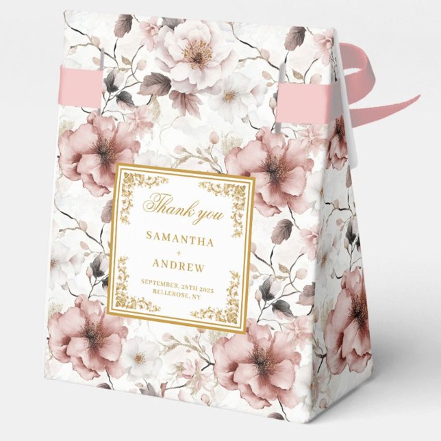 Classic Dusty Pink Gold Floral Wedding Favour Box (Classic Dusty Pink Gold Floral Wedding Favor Box)