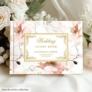 Classic dusty pink gold floral wedding guest book