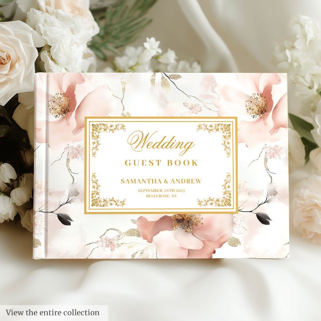 Classic dusty pink gold floral wedding guest book (Classic dusty pink gold floral wedding guest book)