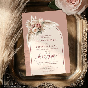 Classic Dusty Pink Pampas Floral Wedding Invites