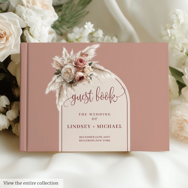 Classic Dusty Pink Pampas Grass Wedding Guest Book (Classic Dusty Pink Pampas Grass Wedding Guest Book)