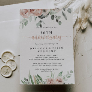 Classic Dusty Pink Rose 50th Wedding Anniversary  Invitation