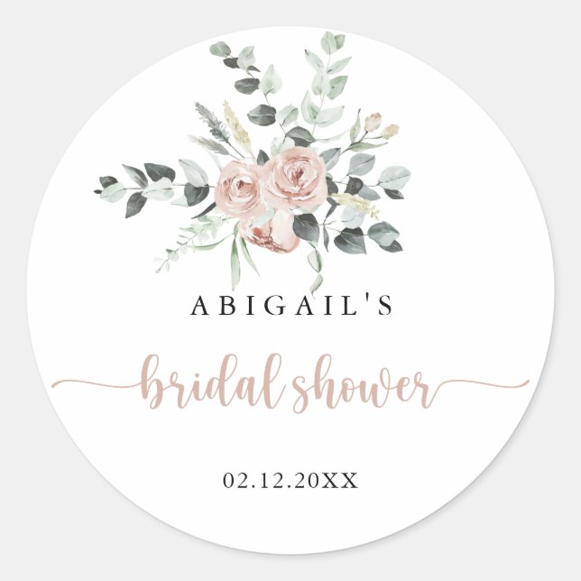 Classic Dusty Pink Rose Bridal Shower Favour   Classic Round Sticker (Front)