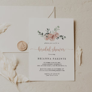 Classic Dusty Pink Rose Floral Bridal Shower  Invitation