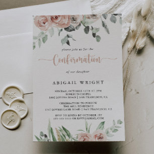 Classic Dusty Pink Rose Floral Confirmation   Invitation