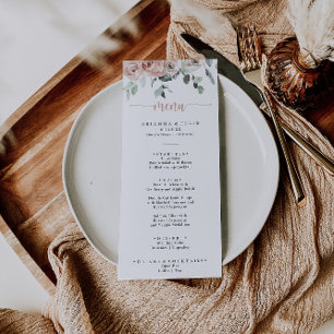 Classic Dusty Pink Rose Floral Dinner Menu