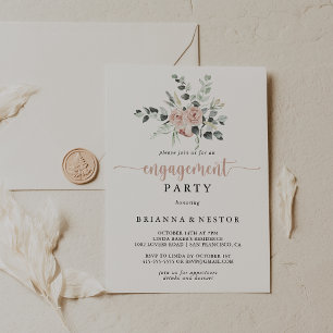 Classic Dusty Pink Rose Floral Engagement Party  Invitation