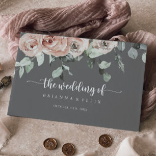 Classic Dusty Pink Rose Floral Grey Wedding Guest Book