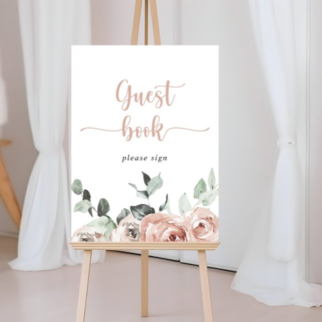 Classic Dusty Pink Rose Floral Guest Book Sign (Creator Uploaded)