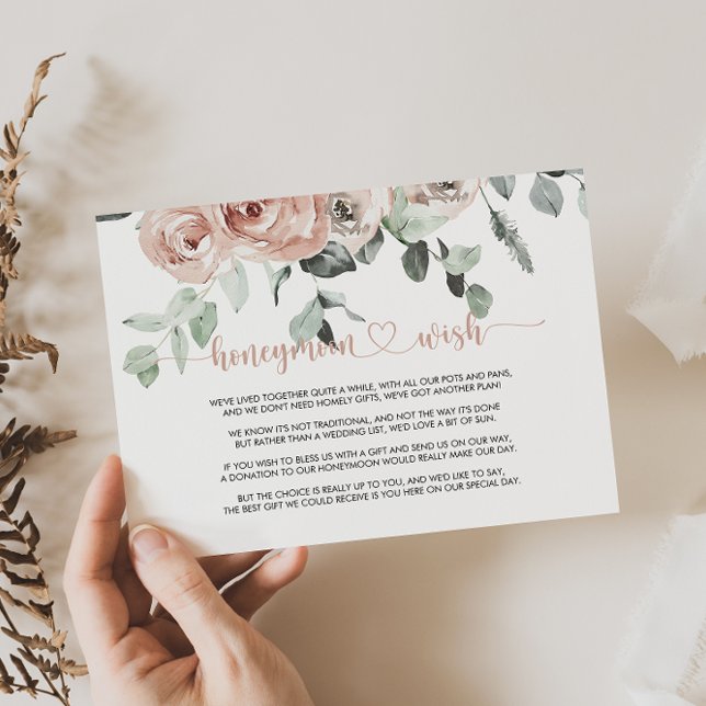 Classic Dusty Pink Rose Floral Honeymoon Wish  Enclosure Card (Creator Uploaded)