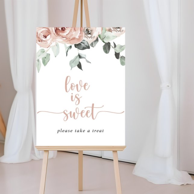 Classic Dusty Pink Rose Floral Love Is Sweet Sign (Creator Uploaded)