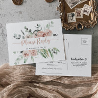 Classic Dusty Pink Rose Floral Menu Choice RSVP 