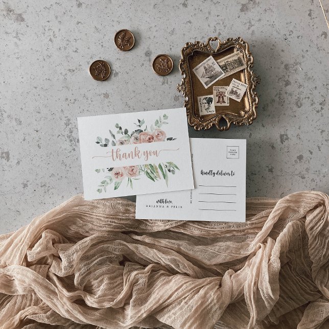 Classic Dusty Pink Rose Floral Thank You  Postcard (Creator Uploaded)