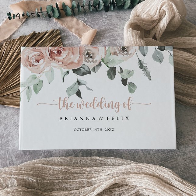 Classic Dusty Pink Rose Floral Wedding Guest Book (Creator Uploaded)