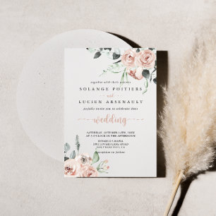 Classic Dusty Pink Rose Floral Wedding   Invitation
