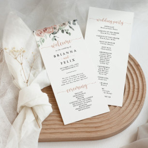 Classic Dusty Pink Rose Floral Wedding  Program