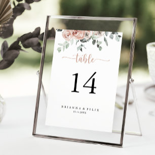 Classic Dusty Pink Rose Floral Wedding  Table Number