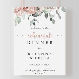 Classic Dusty Pink Rose Rehearsal Dinner Welcome Poster