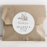Classic Dusty Pink Rose Thank You Wedding Favour   Classic Round Sticker<br><div class="desc">This classic dusty pink rose thank you wedding favour classic round sticker is perfect for a rustic wedding. The design features elegant watercolor dusty pink roses and green foliage, neatly assembled into beautiful bouquets. Make the sticker labels your own by including your names, the event (if applicable), and the date....</div>