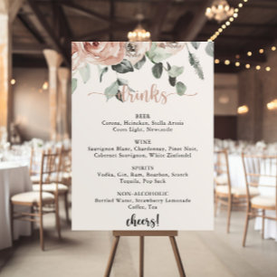 Classic Dusty Pink Rose Wedding Drinks Menu Sign