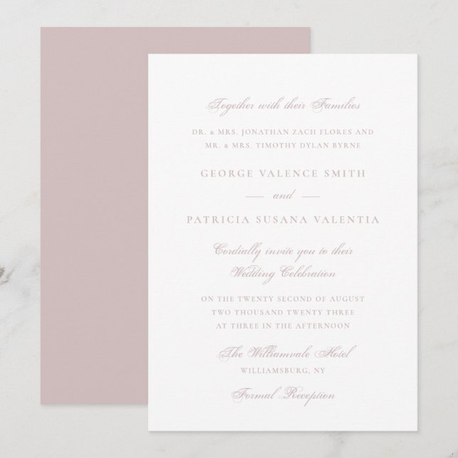 Classic Dusty Rose Blush Pink Script Wedding Invitation (Front/Back)
