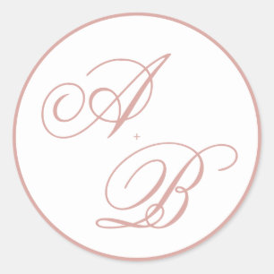 Classic Dusty Rose Border Monogram Script Wedding Round Sticker