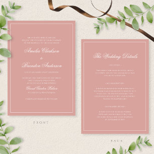 Classic Dusty Rose Border Script Wedding Details & Invitation