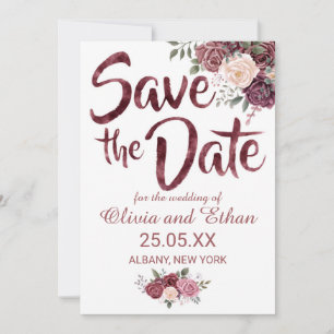 Classic Dusty Rose Floral on White Save The Date